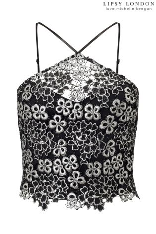 Lipsy Love Michelle Keegan Co-Ord Foil Lace Halter Crop Top
